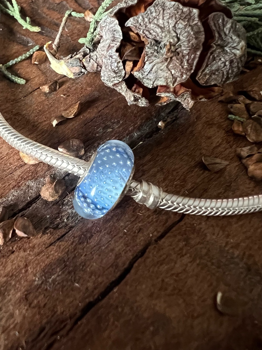 Authentic Chamilia Murano Mystic Collection Light Denim Blue Glass Bead Silver